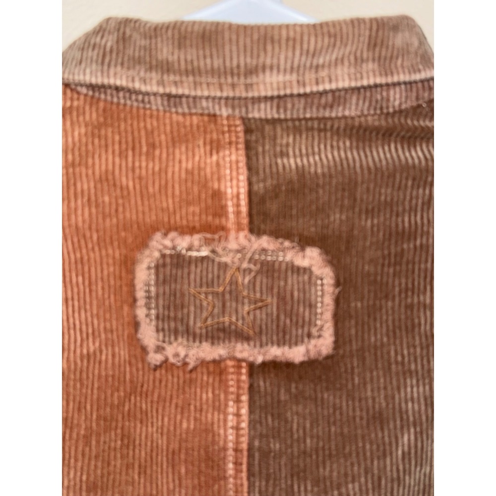 POL Womens Colorblock Corduroy Shacket Brown Rust Cream Star Patch Large - Picture 5 of 5